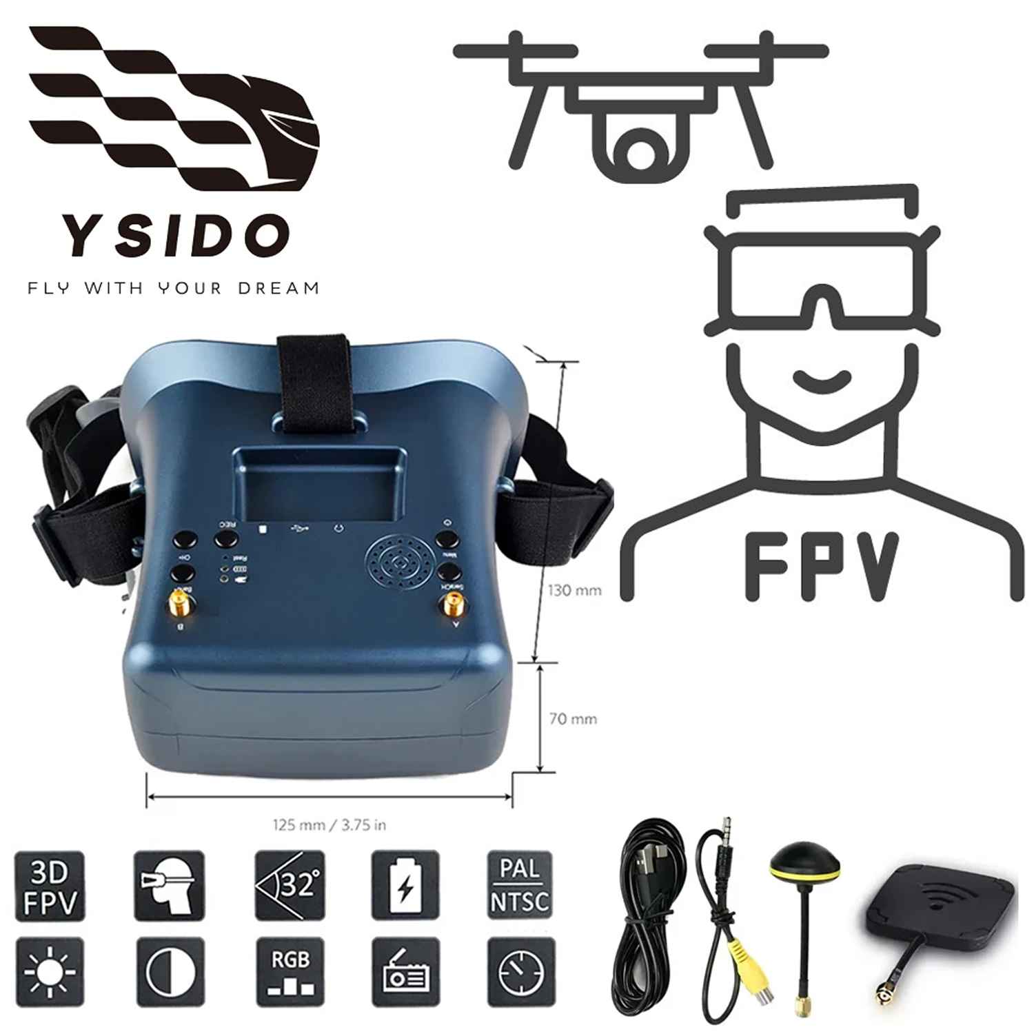 Очки FPV 008D 5,8G 40CH 4,3-дю – обзор и цена Drone Racing Goggles